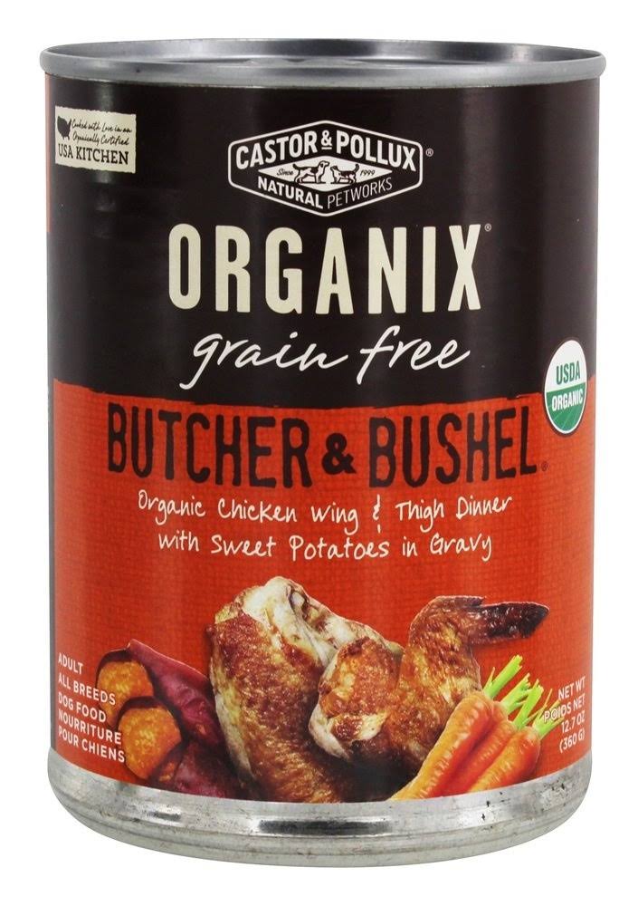 Castor and Pollux Organix Butcher and Bushel Dog Food - Organic Chicken Wing and Thigh Dinner with Sweet Potatoes in Gravy, 12.7oz