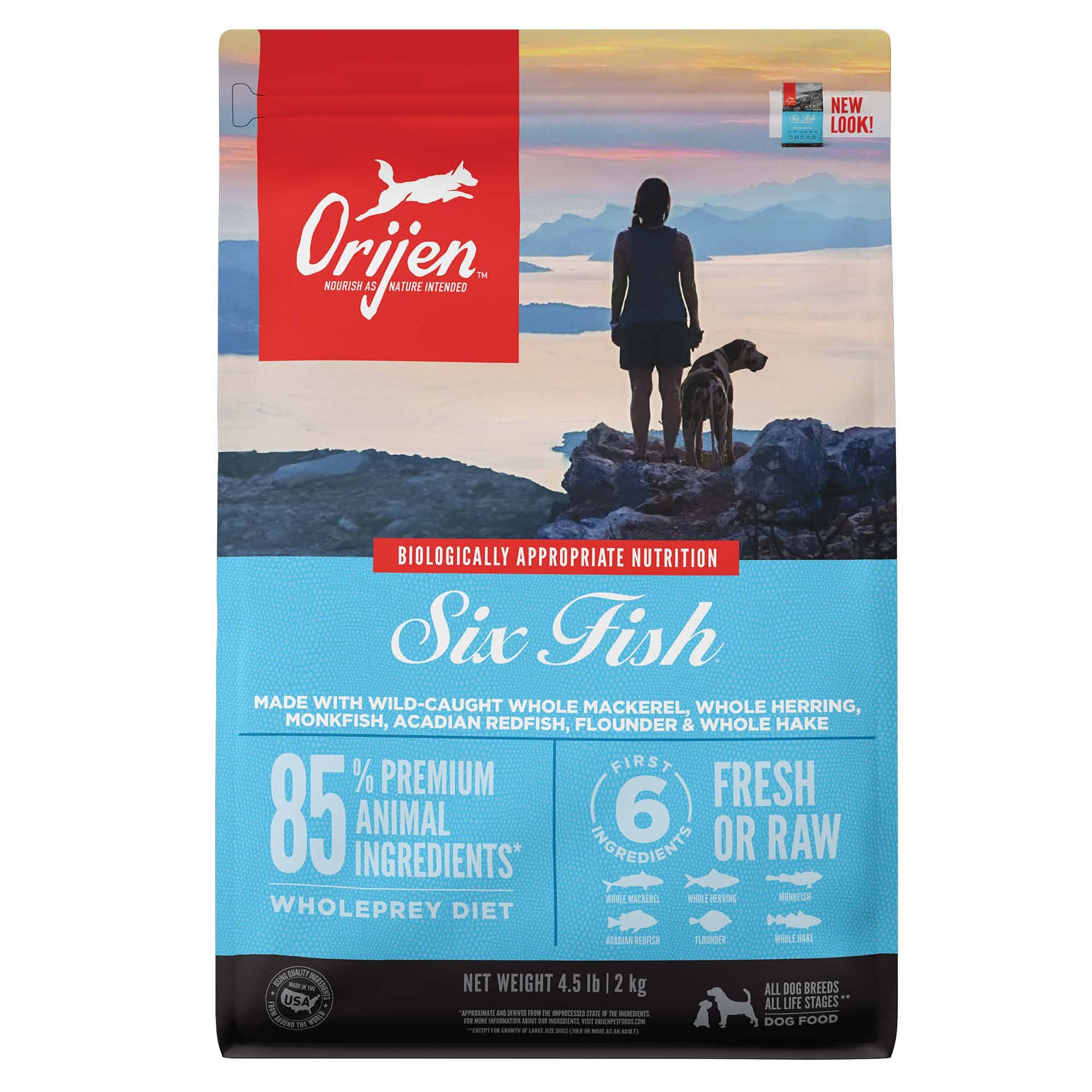 Orijen Dog Six Fish Recipe 4.5lb High-Protein Grain-Free Dry Dog Food Packaging May Vary