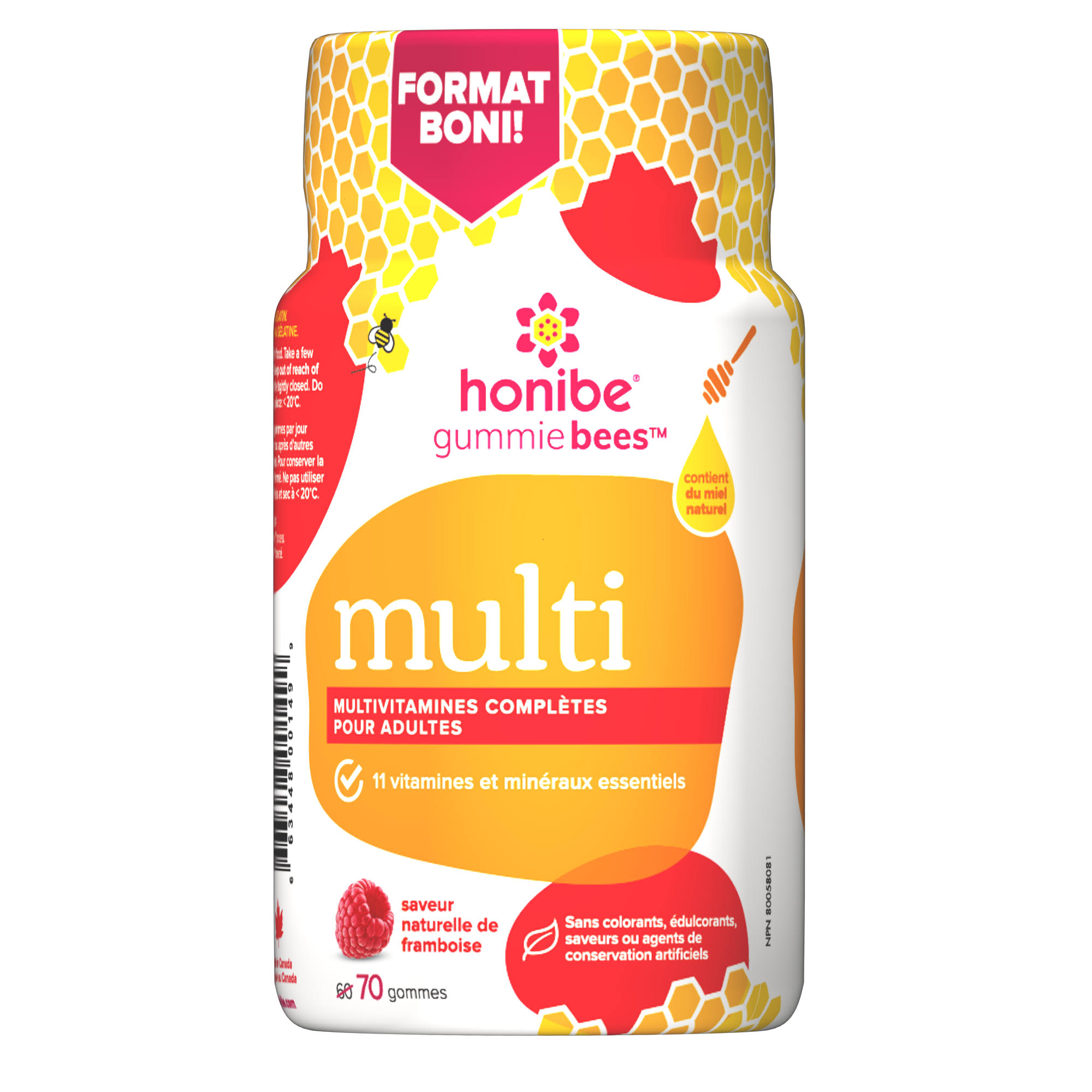 Honibe Multi Complete Adult Multivitamin Natural Raspberry 70 Gummies