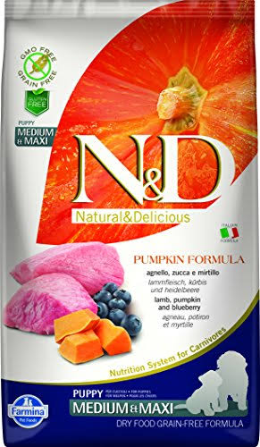 Farmina N&D Dog Dry Puppy Grain Free Pumpkin Medium/Maxi Lamb & Blueberry 5.5 Pounds