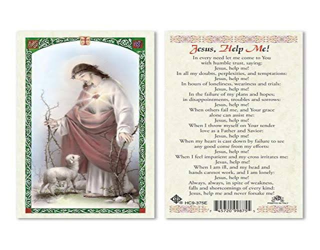Saint Francis Cromo Good SHEPHERD/SACRED HEART/JESUS, Help Me English Holy Card Laminated Prayer Cards