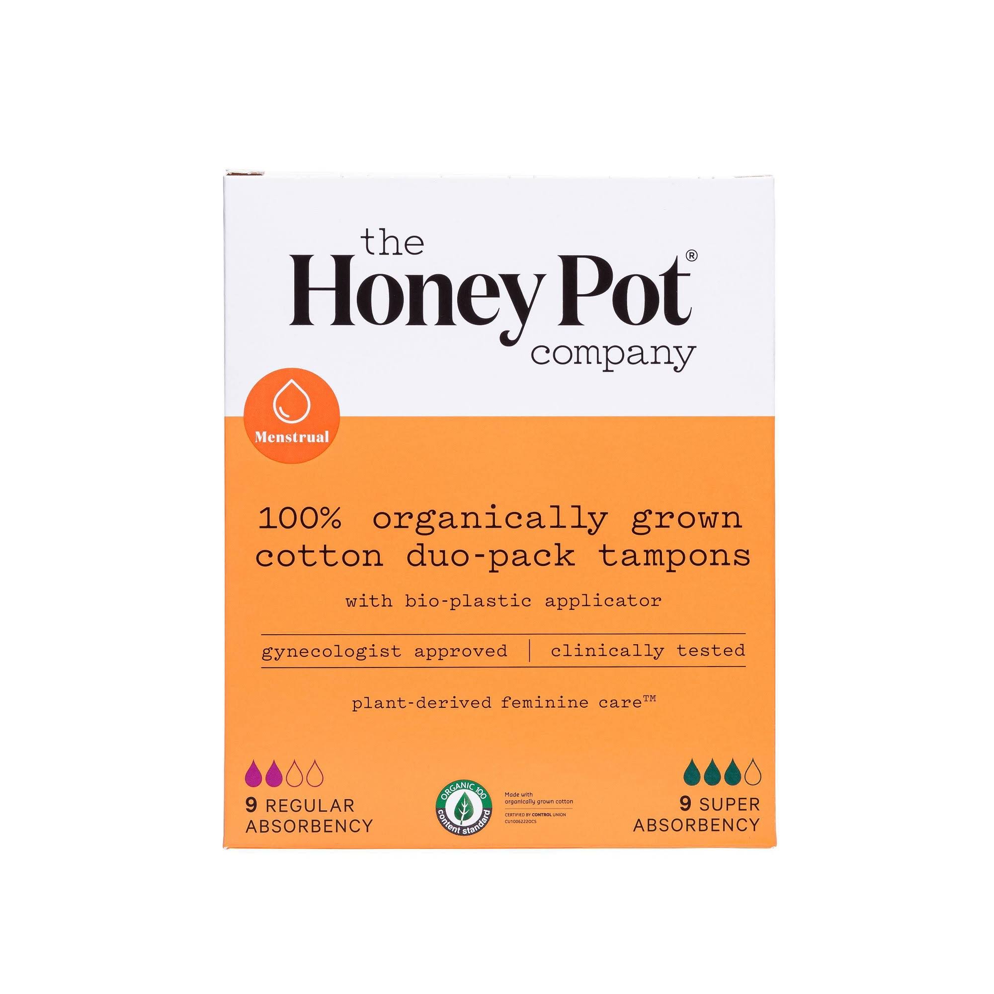 Honey Pot Tampons, 100% Organic, Regular/Super, Duo-Pack - 18 tampons