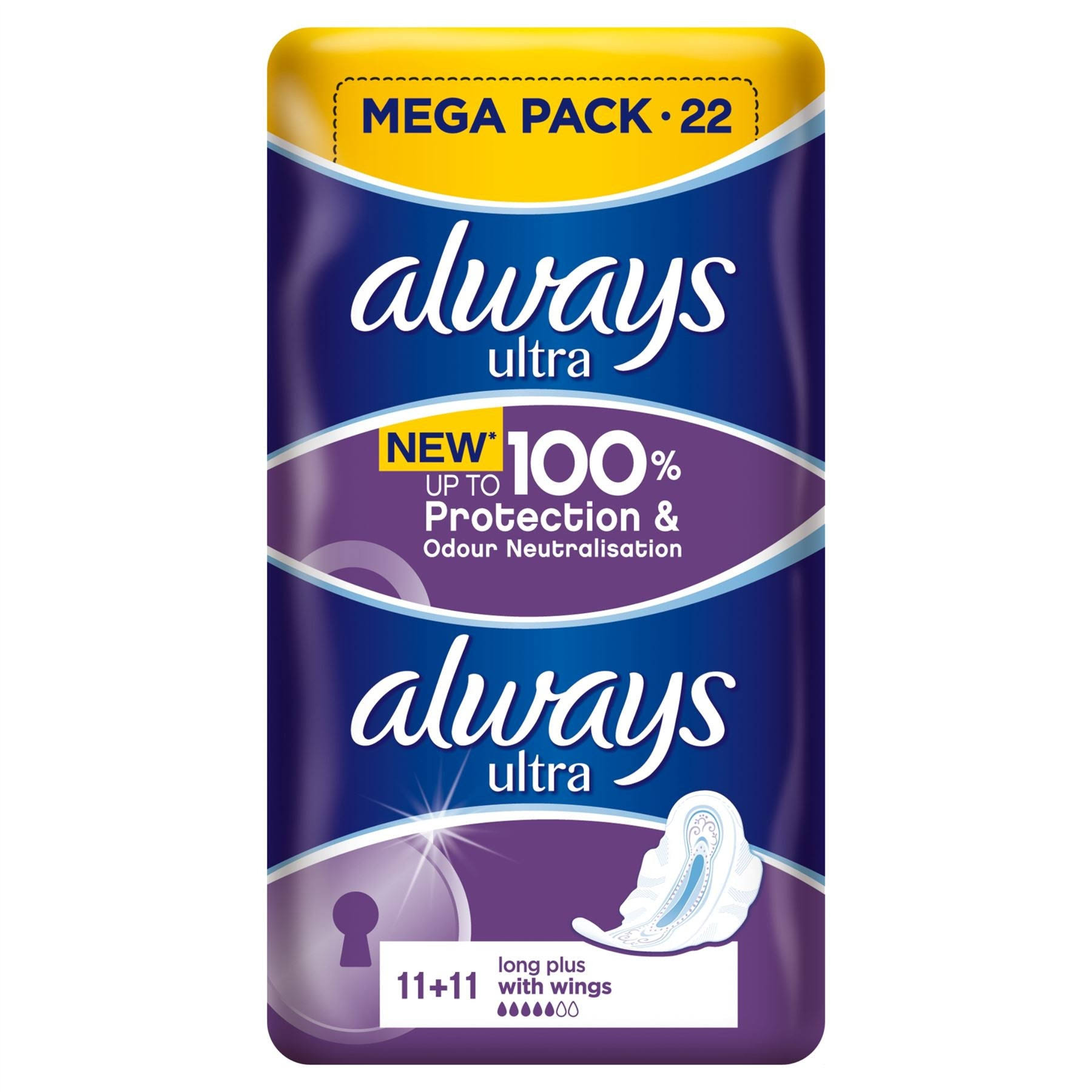 Always Ultra Long Sanitary Napkin - with Wings, 22 Pads