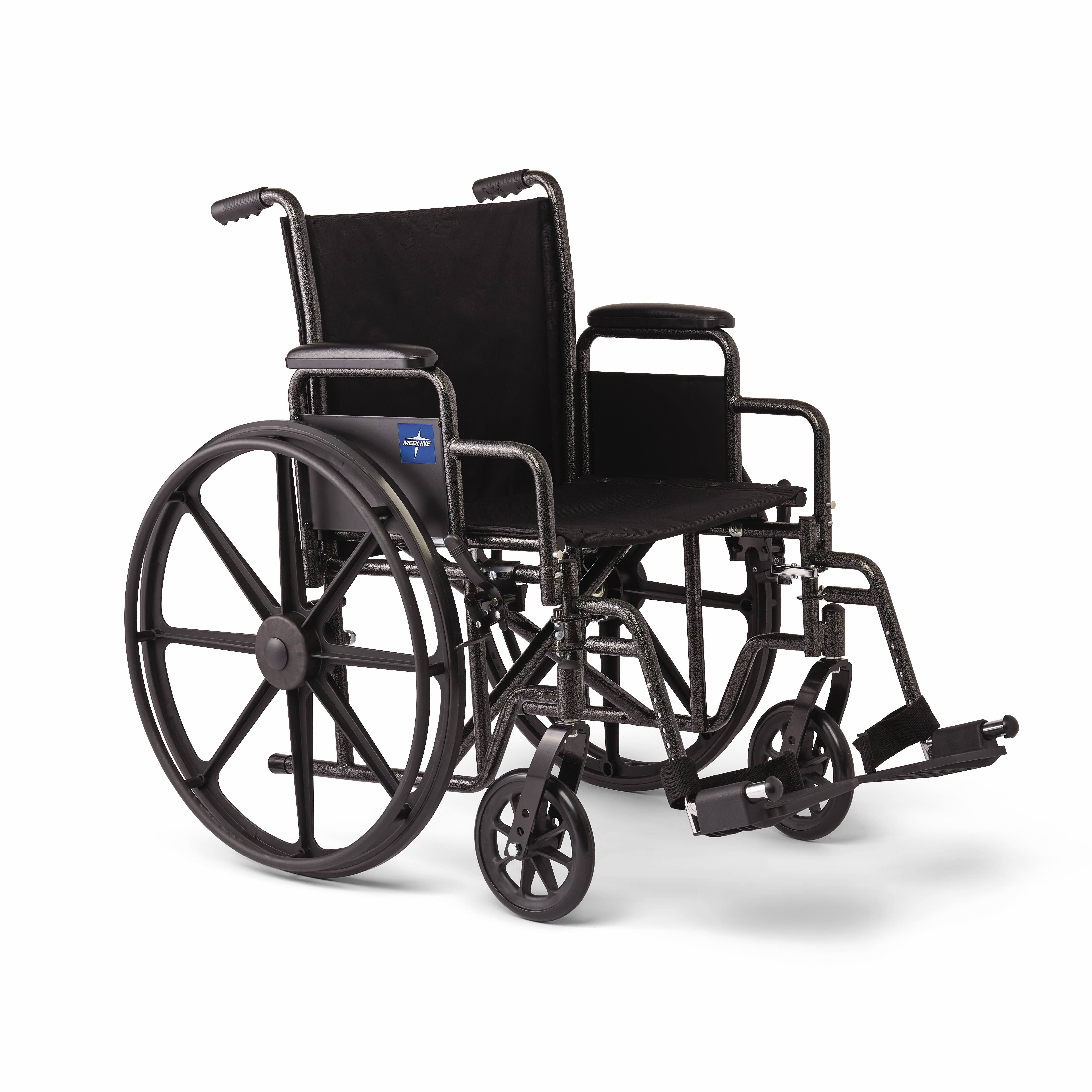 Medline Strong and Sturdy Wheelchair with Desk-Length Arms and Swing-Away Leg Rests For Easy Transfers, 16 Seat