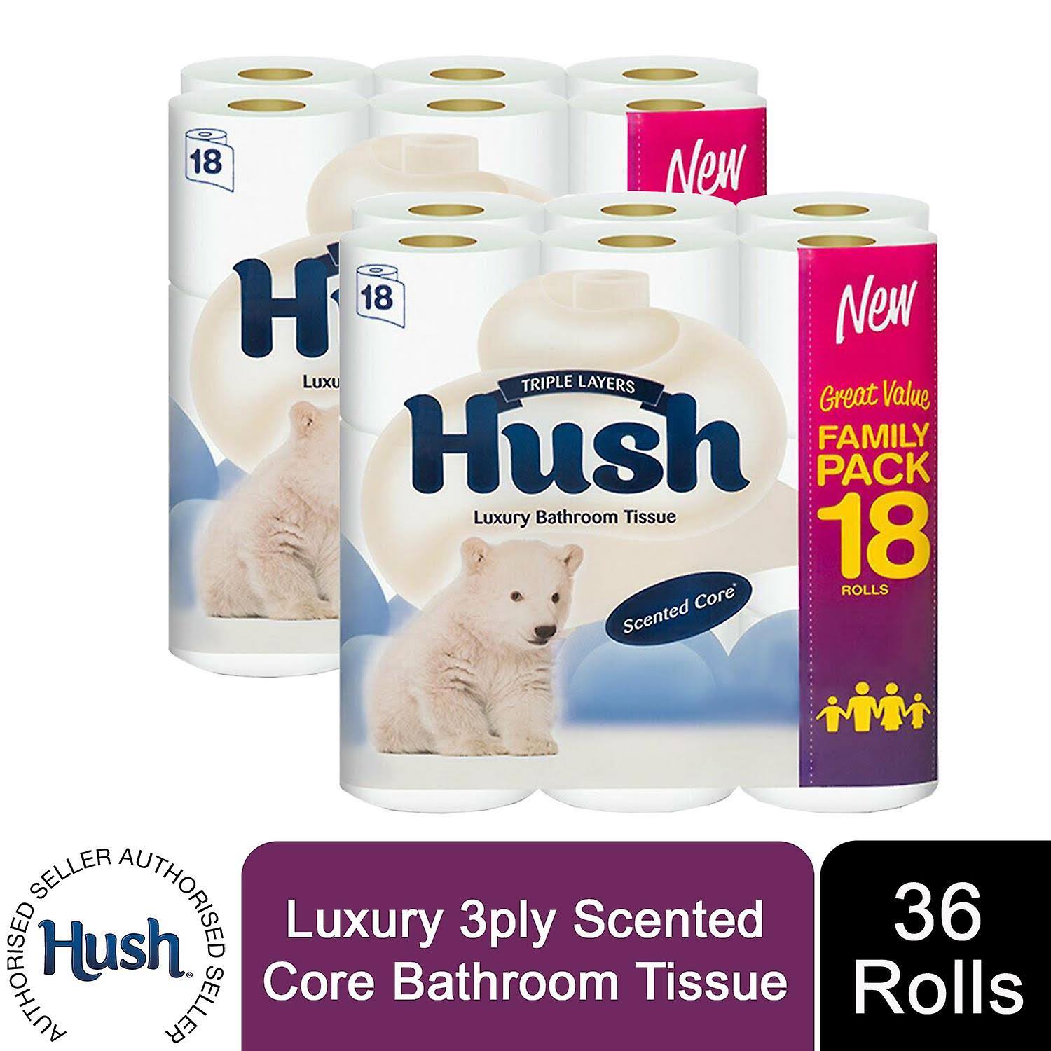 Hush Luxury Toilet Tissue Paper Rolls - White, 3ply