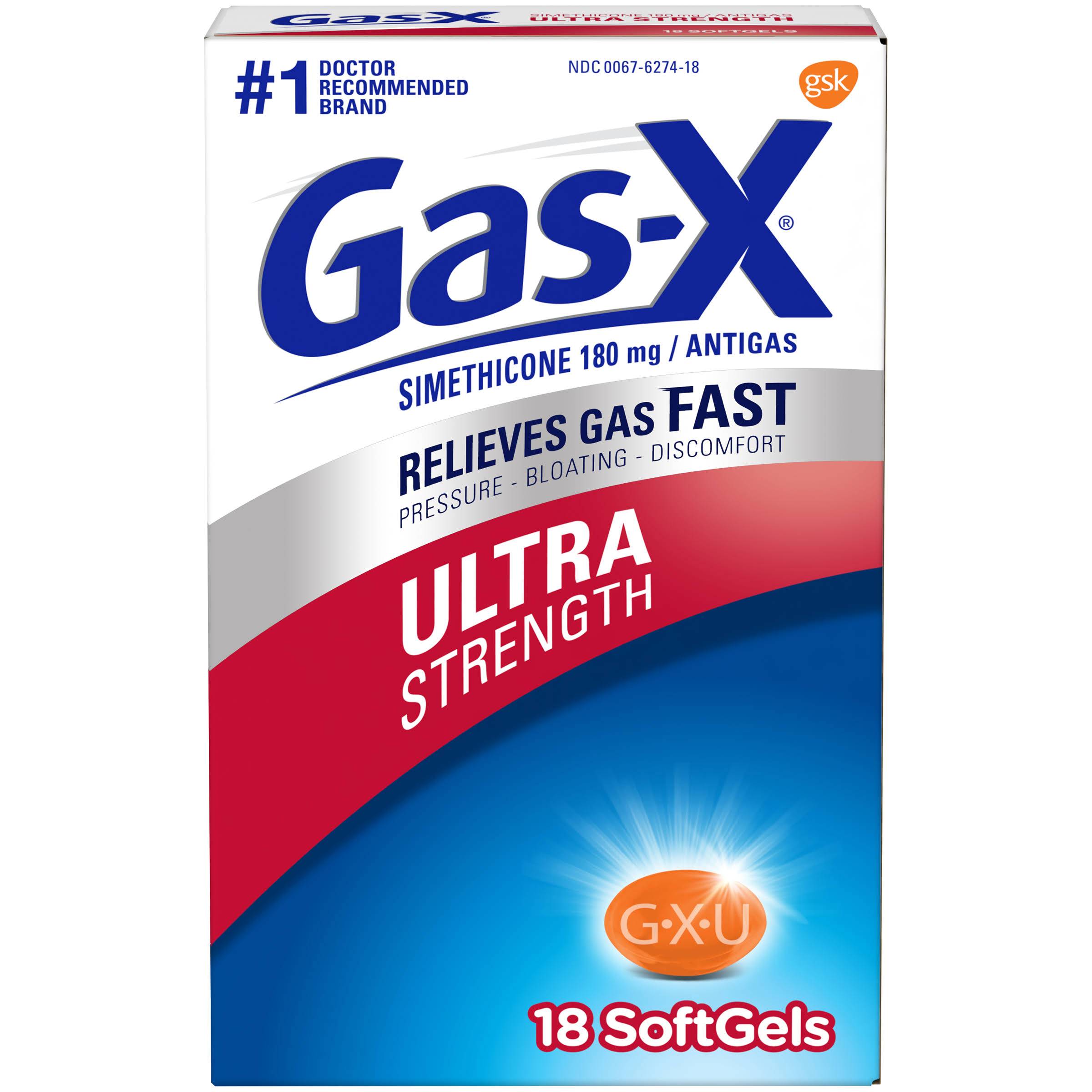 Gsk Gas-X Gas Ultra Strength Simethicone/Antigas Softgels 180 mg - 18 Pack