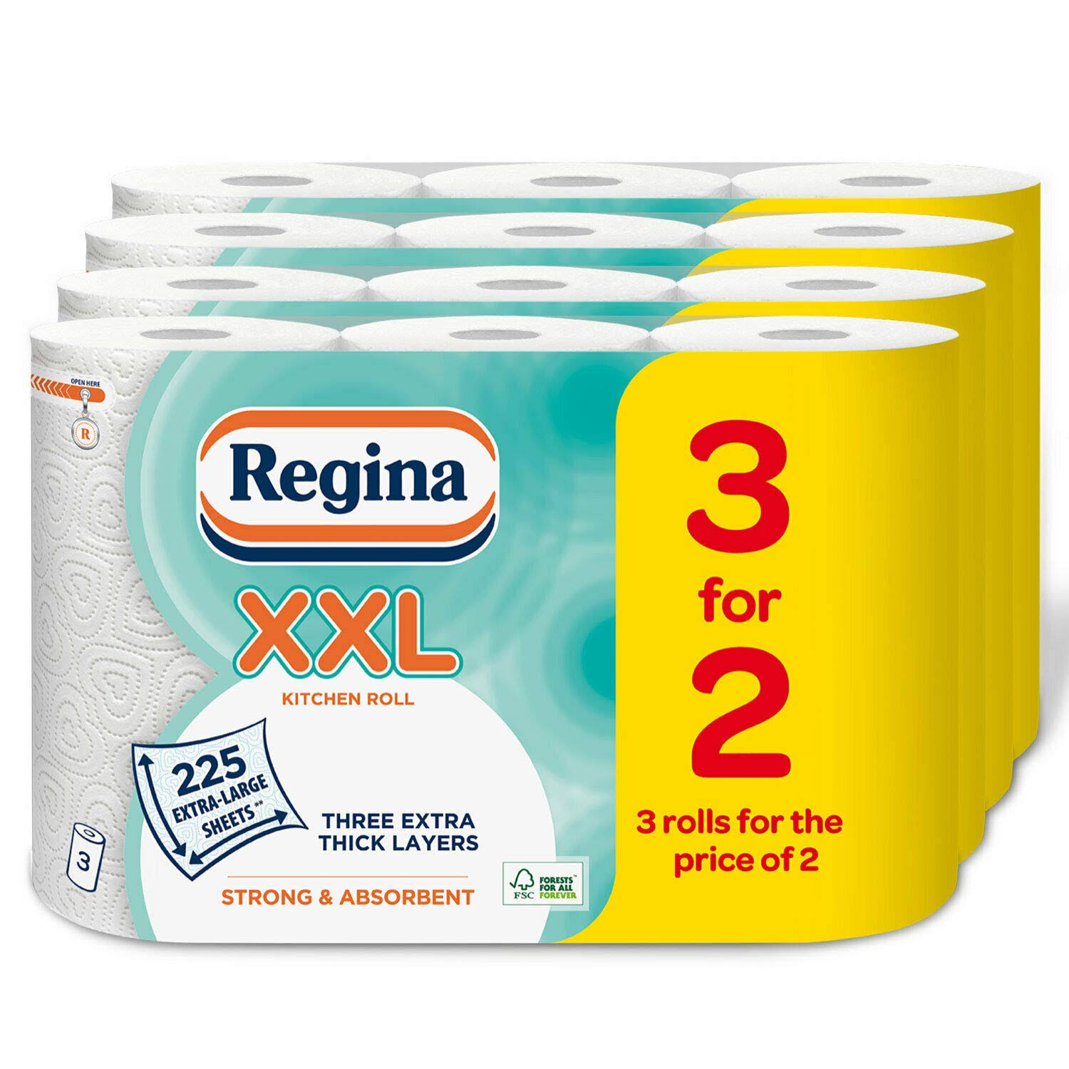 Regina XXL Kitchen Towel - 3 Rolls, 225 Sheets