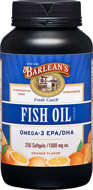 Barlean's Organic Oils Fresh Catch Fish Oil Omega-3 1000mg - Orange Flavor, 250 Capsules