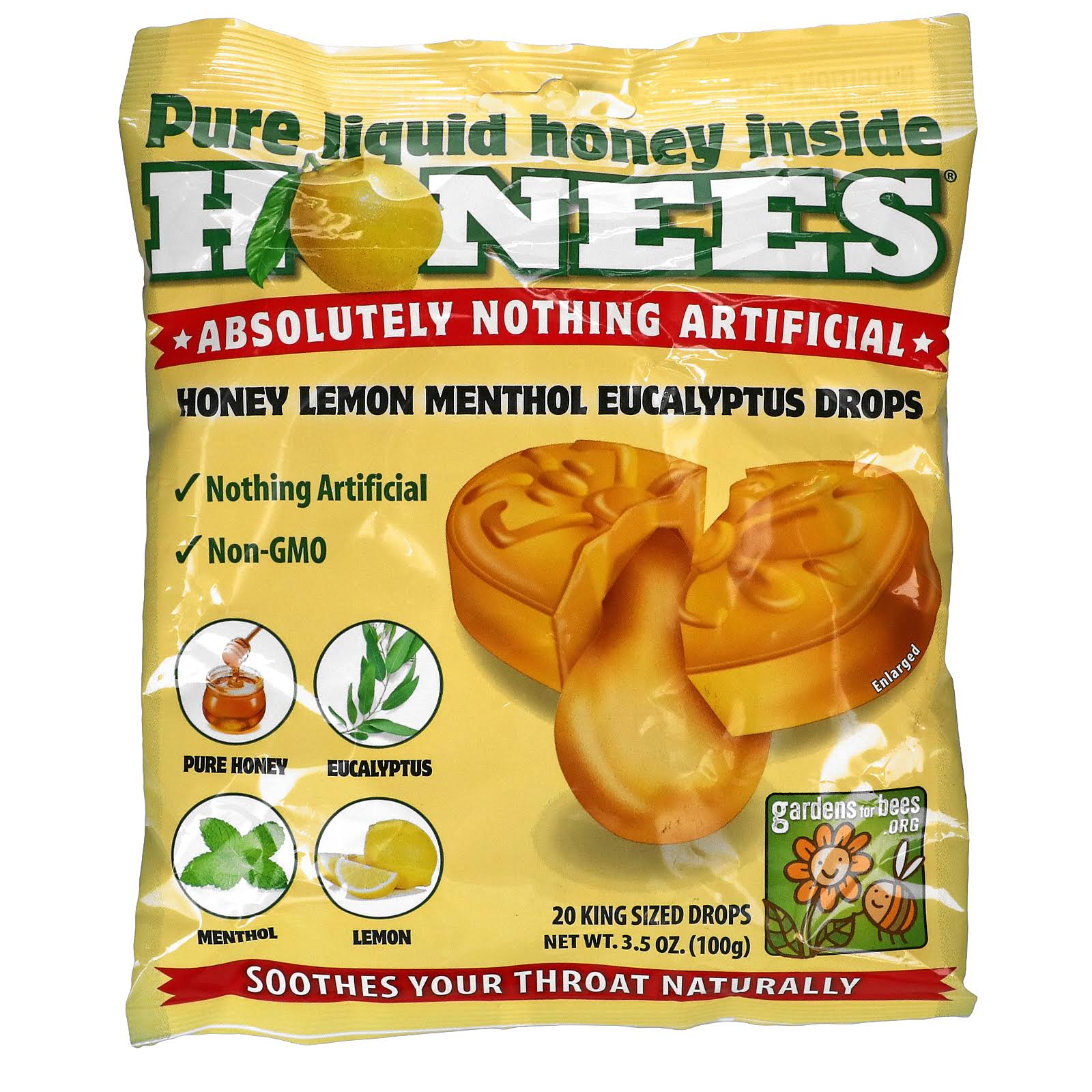 Honees Menthol Cough Drops - Honey Lemon, 20 Count
