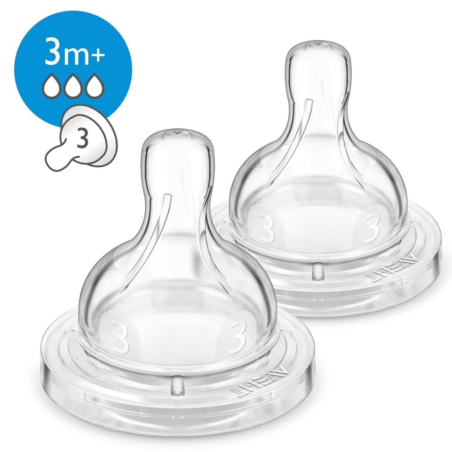 Philips Avent Twin Pack Silicone Teats - Medium Flow. 3 Months Plus, 3 Holes
