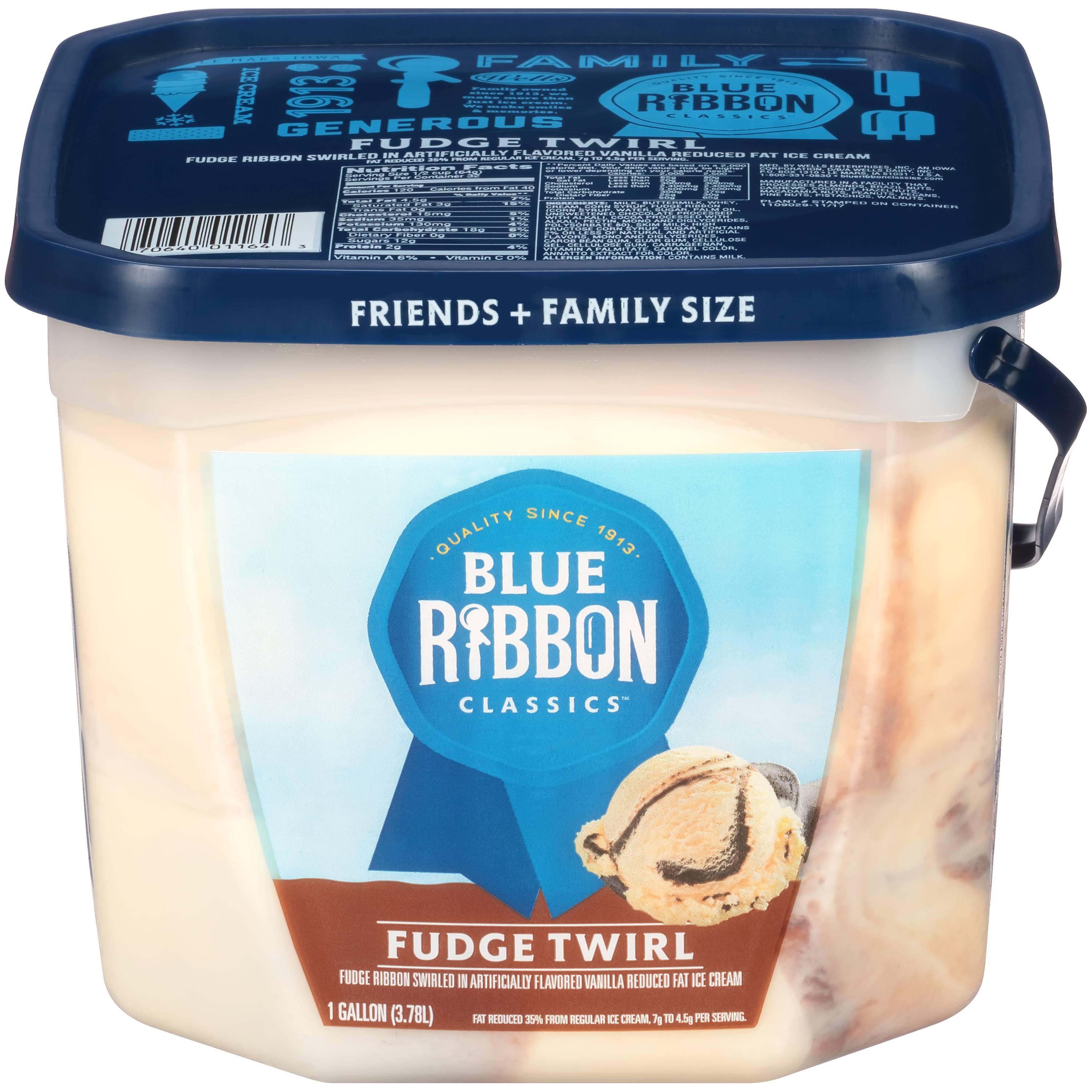 Blue Ribbon Classics Ice Cream, Reduced Fat, Fudge Twirl, Friends + Family Size - 1 gallon (3.78 l)