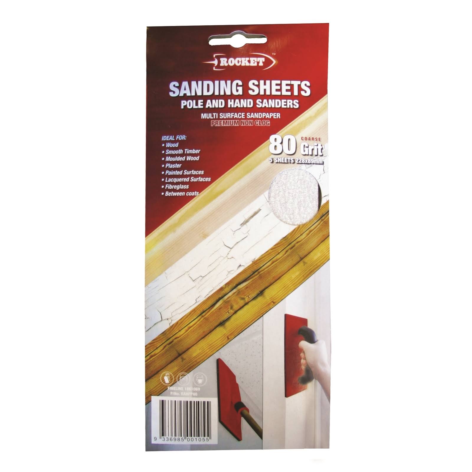 Rocket Sanding Sheets 5 Pack 230mm 80 Grit Plasterboard/paint Non Clog 