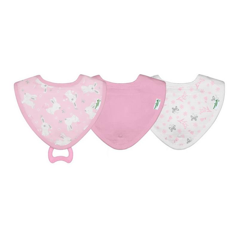 Green Sprouts 3-Pack Organic Cotton Muslin Stay-Dry Teether Bibs In Pink Bunny