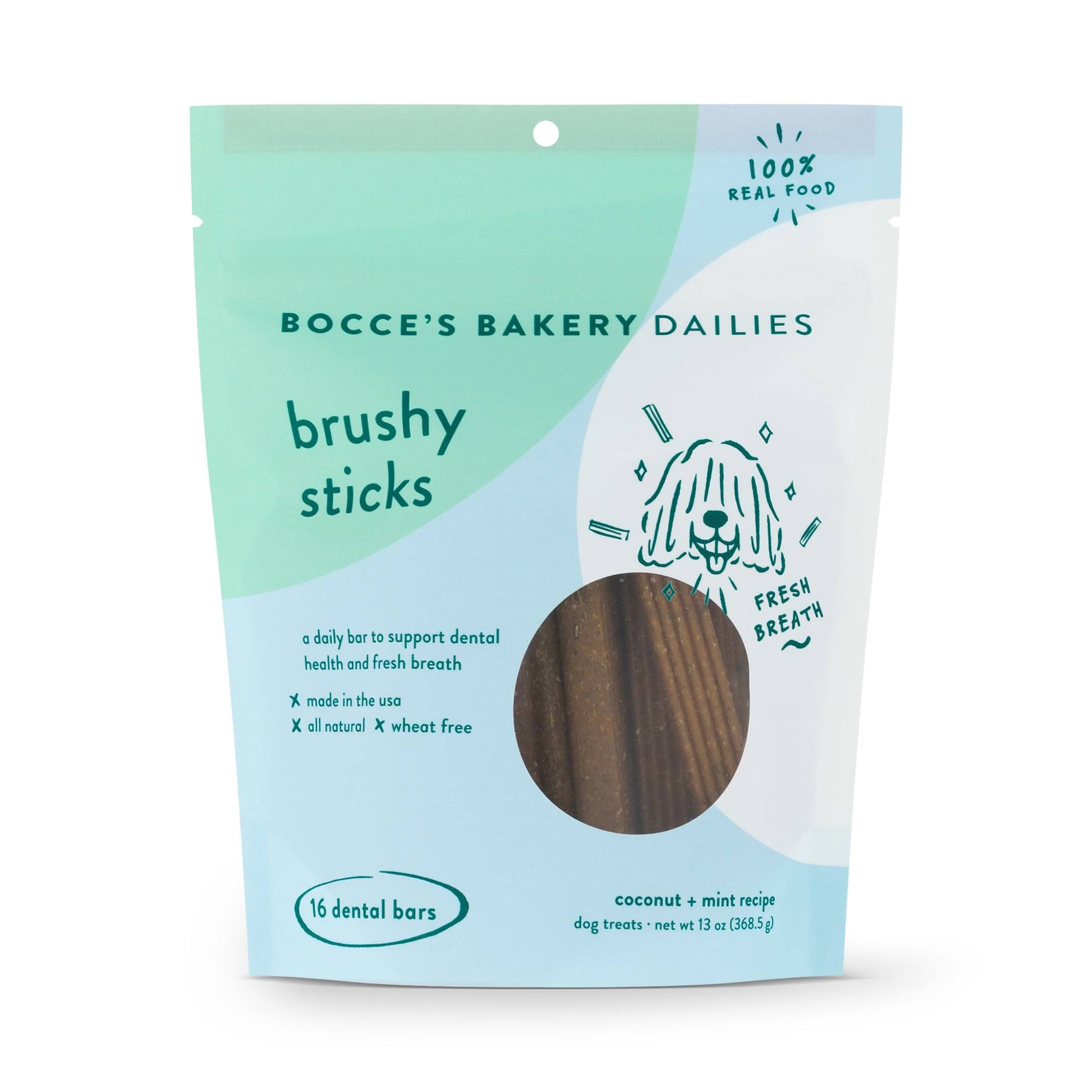 Bocce's Bakery Dailies Dental Bars, Coconut + Mint Recipe, Brushy Sticks - 16 bars, 13 oz
