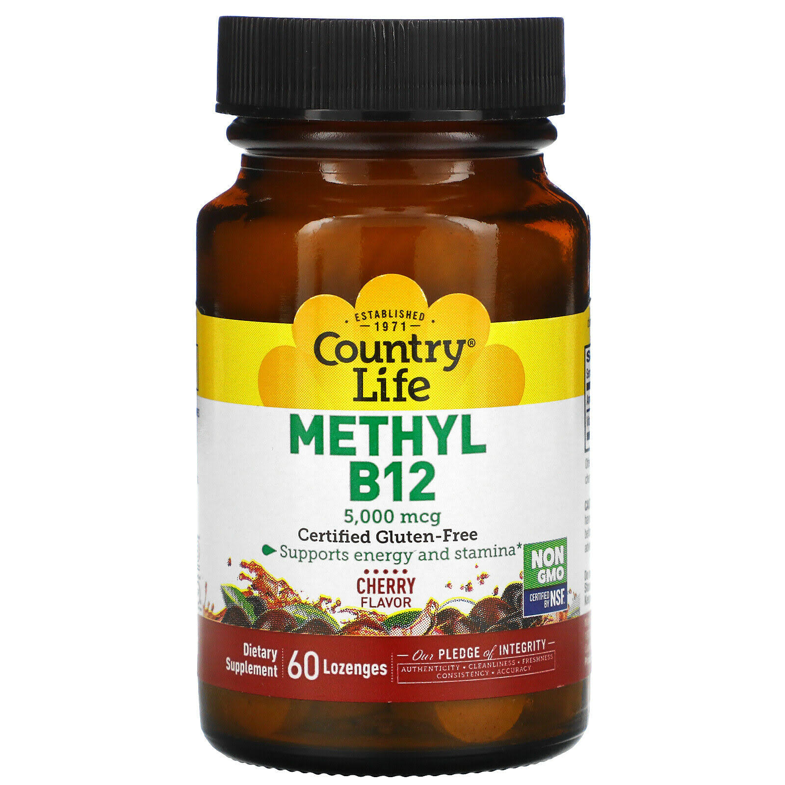 Country Life Methyl B12 Dietary Supplement - Cherry, 5000mcg 60 Lozenges