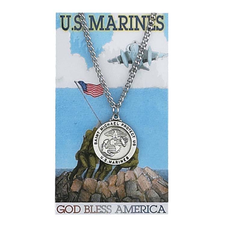 Round St. Michael Marines Medal and Prayer Card Set