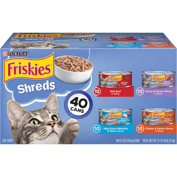 Purina Friskies Cat Food, Shreds, Variety Pack - 40 pack, 5.5 oz cans