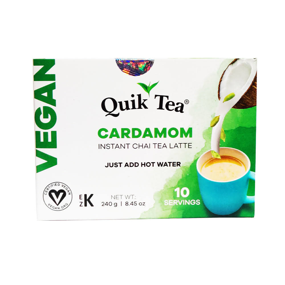 QuikTea Vegan Cardamom Instant Chai Tea Latte - 10 Count Single Box -