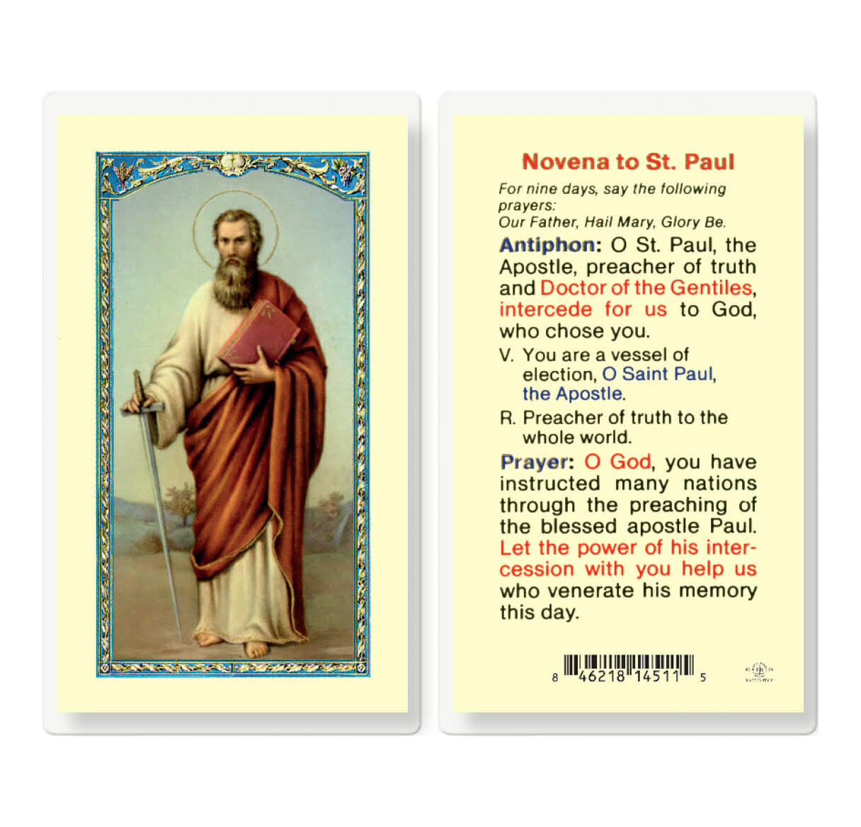 Saint Paul Novena Laminated Holy Card