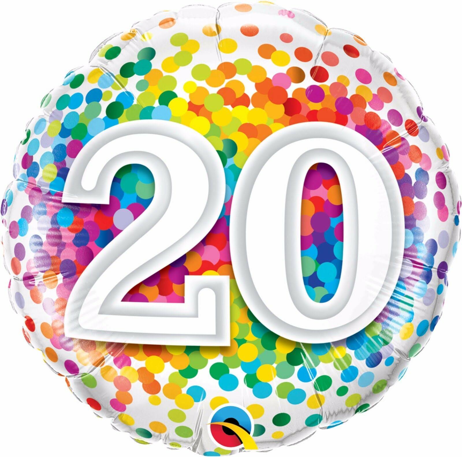 20th Birthday Rainbow Confetti Balloon - 18" Foil (each)