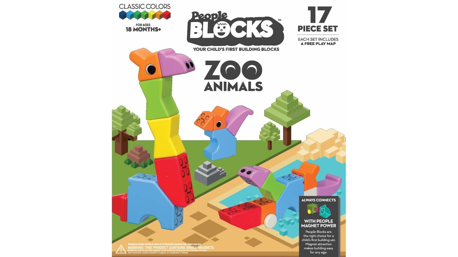 People Blocks Zoo Animals - 17 Piece Set