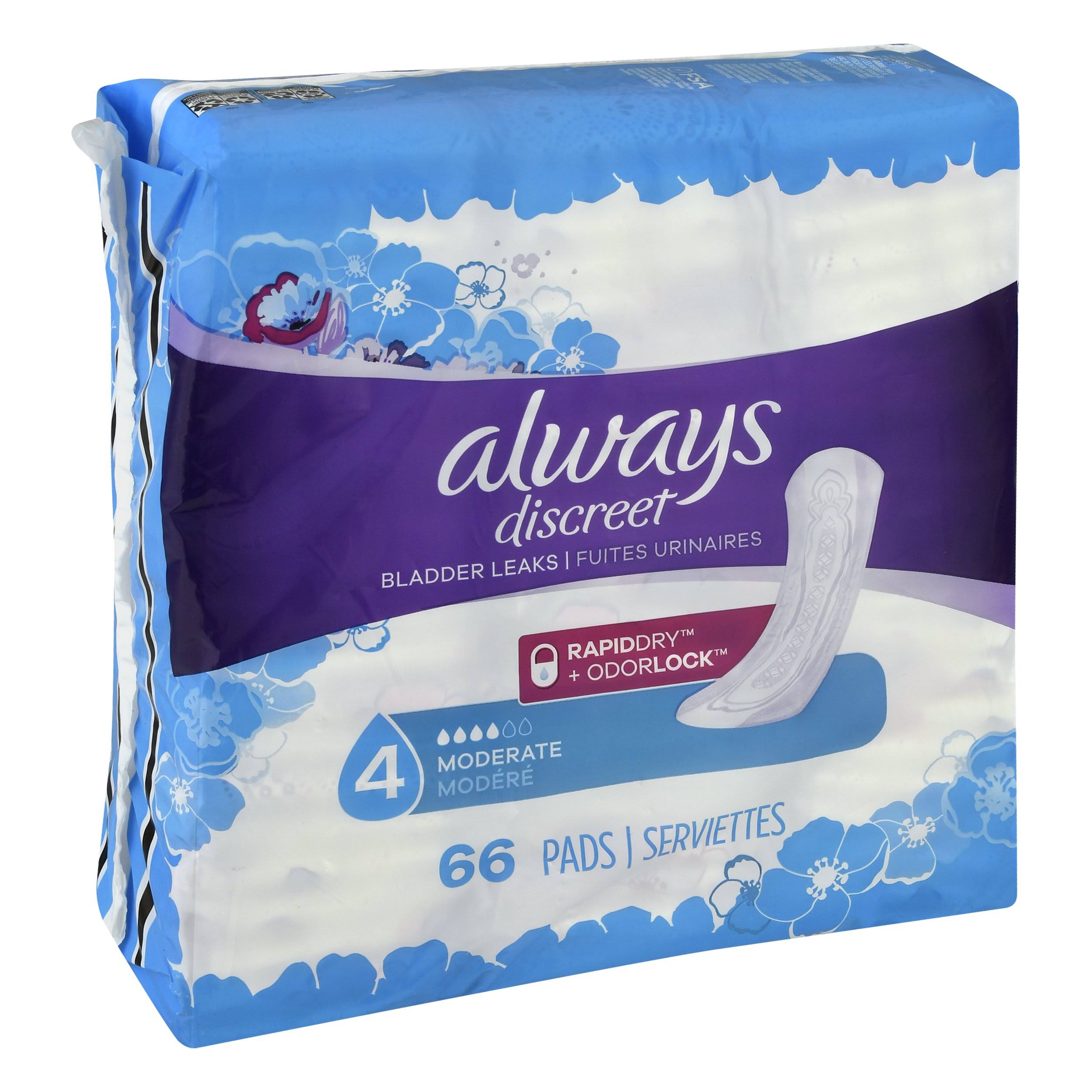 Always discreet moderate incontinence pads, 66 ea