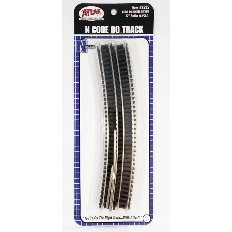 New N Atlas #2525 Code 80 17"r Curved Track 6 Pieces