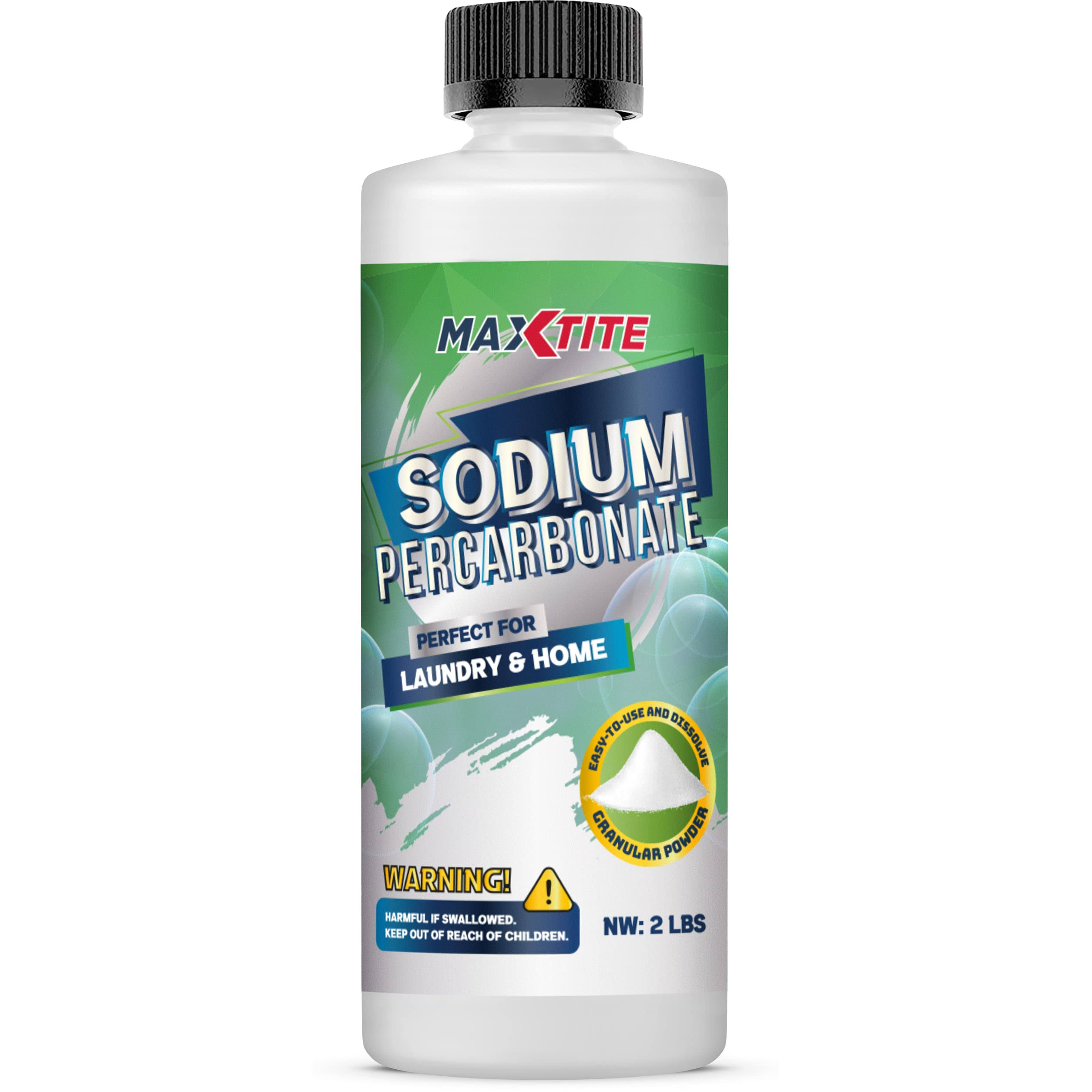 Sodium Percarbonate (2 lbs) - 100% Pure - Solid Hydrogen Peroxide/Oxygenated Bleach - Multi-Use Cleaner for Home & Laundry - HDPE Container W