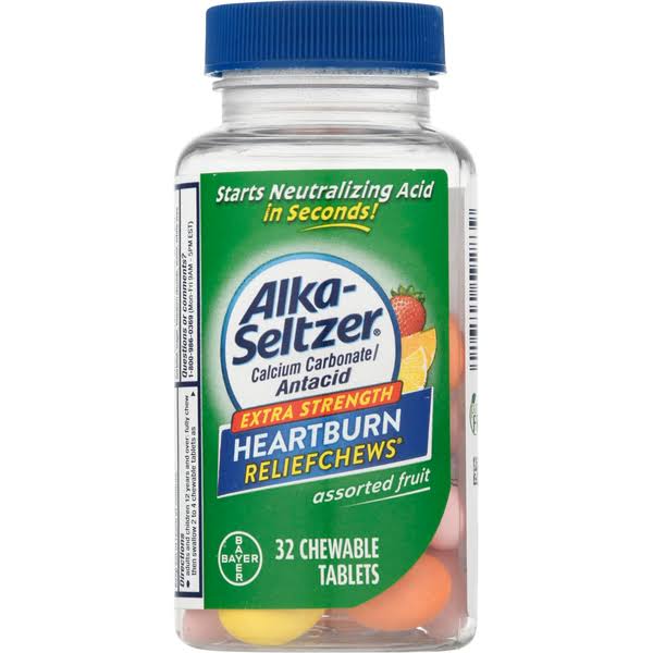 Alka-Seltzer Reliefchews Antacid, Heartburn, Extra Strength, Chewable Tablets, Assorted Fruit - 32 tablets