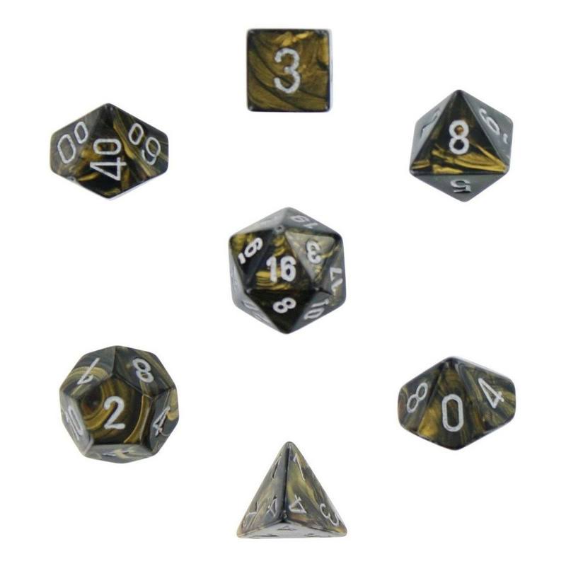 Chessex Poly 7 Dice Set: Leaf Black Gold/silver