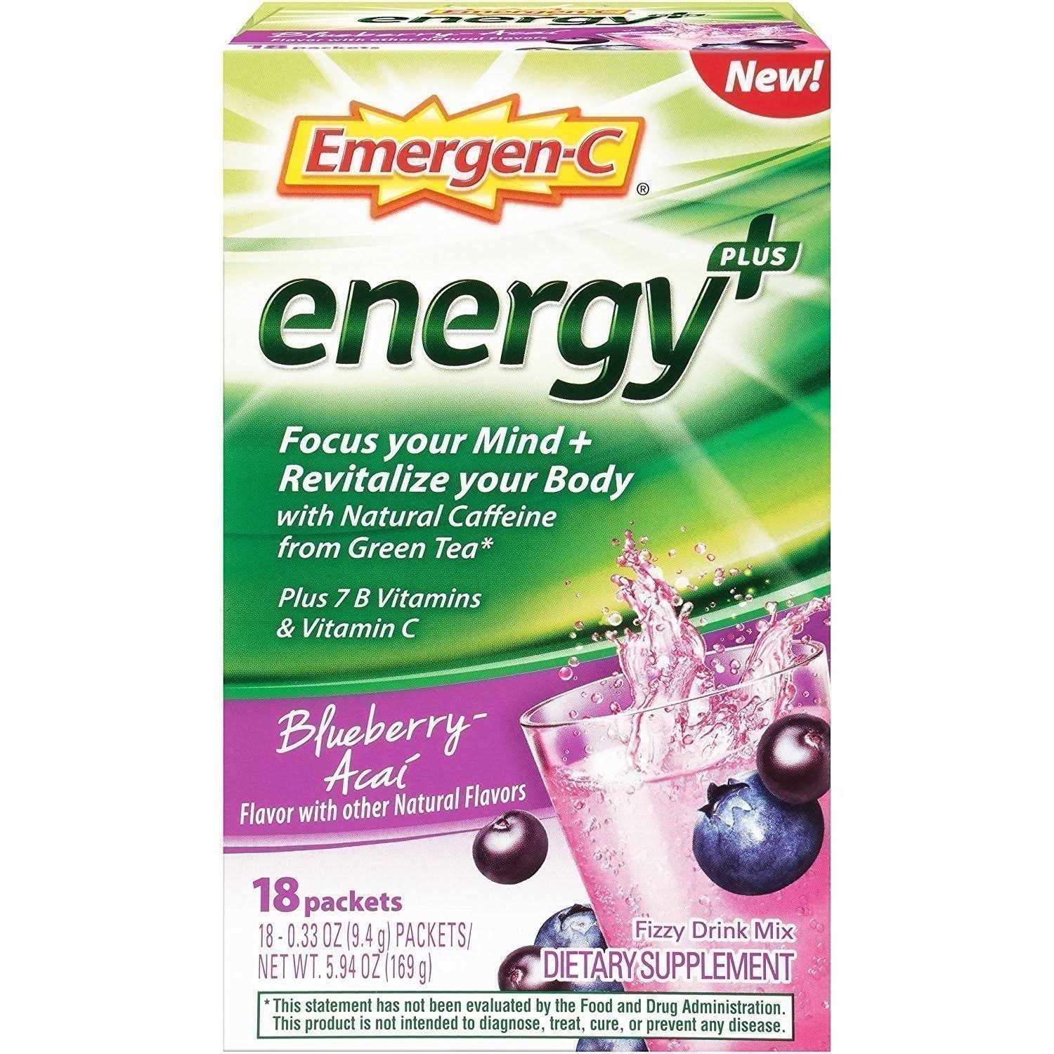 Emergen-C Energy Plus Dietary Supplement Drink Mix - Blueberry-Acai Flavor, 0.33oz, 18 Count