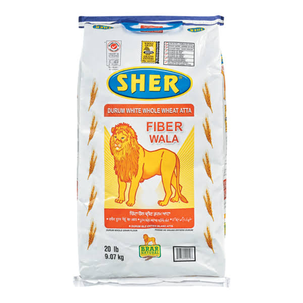 Sher Durum White Whole Wheat Atta, 20lb