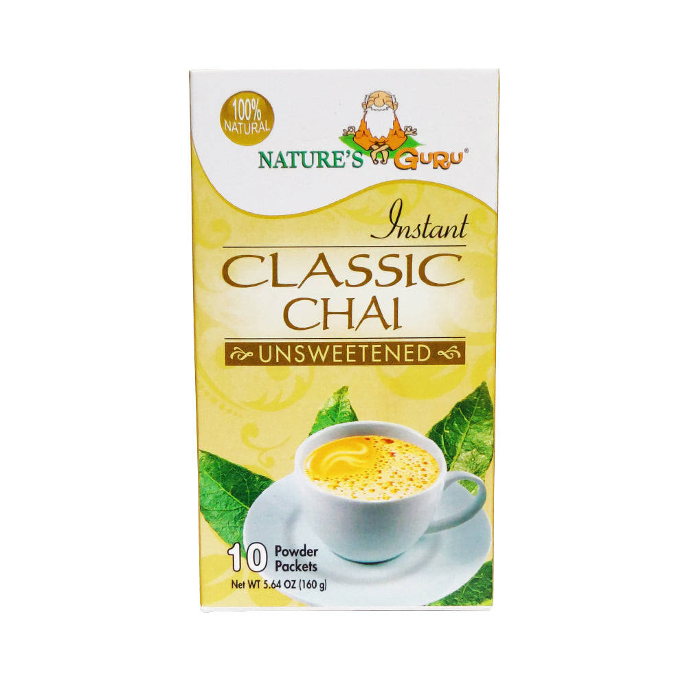 Nature's Guru Instant Classic Chai Tea Drink Mix Unsweetened 10 Count Single Serve On-The-Go Drink Packets