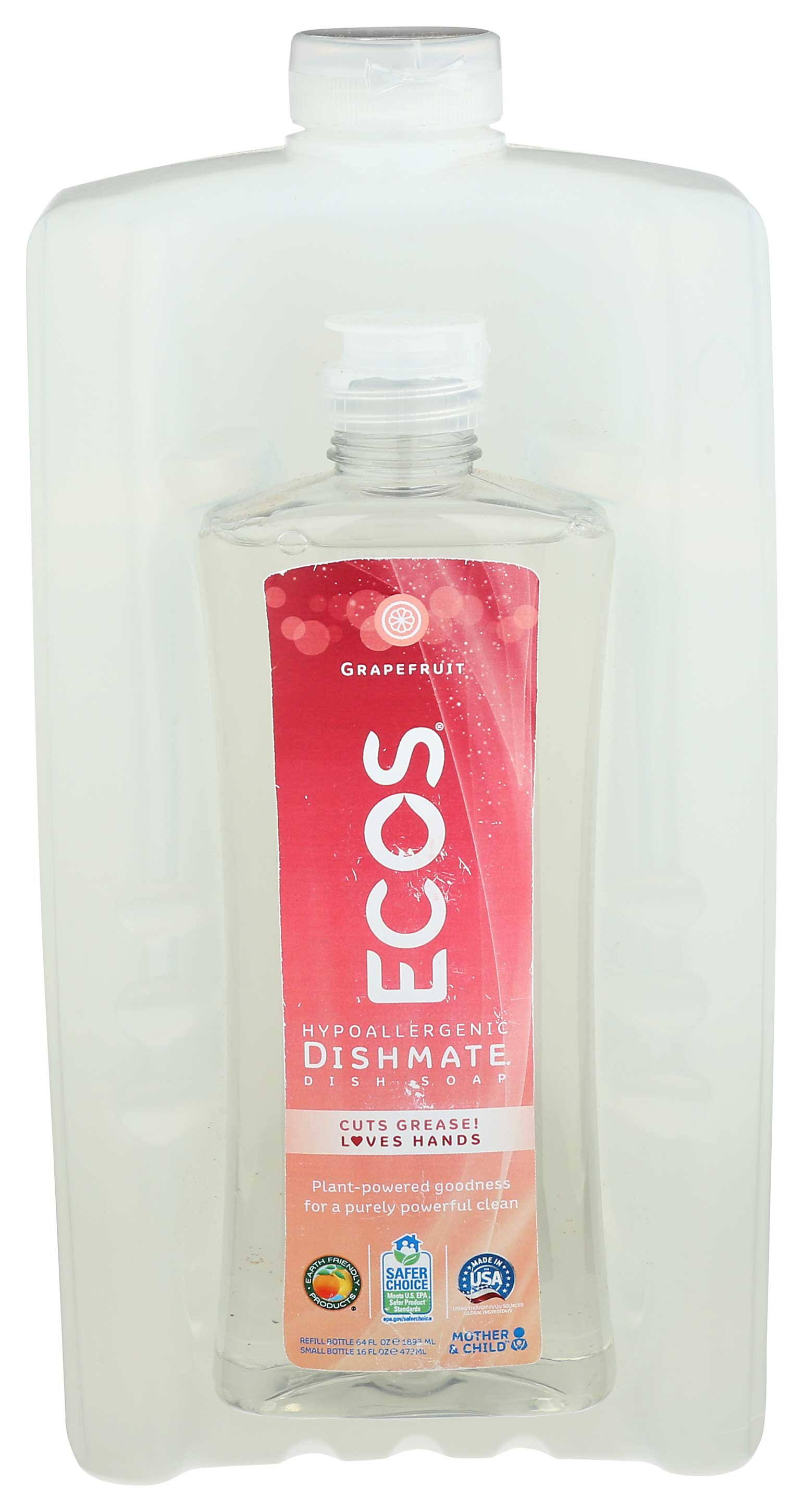Ecos Dishmate Dish Soap, Grapefruit - 2 bottles, 80 fl oz