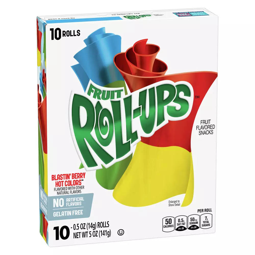 Fruit Roll Ups Fruit Flavored Snacks - Blastin' Berry Hot Colors, 0.5 oz, 10ct