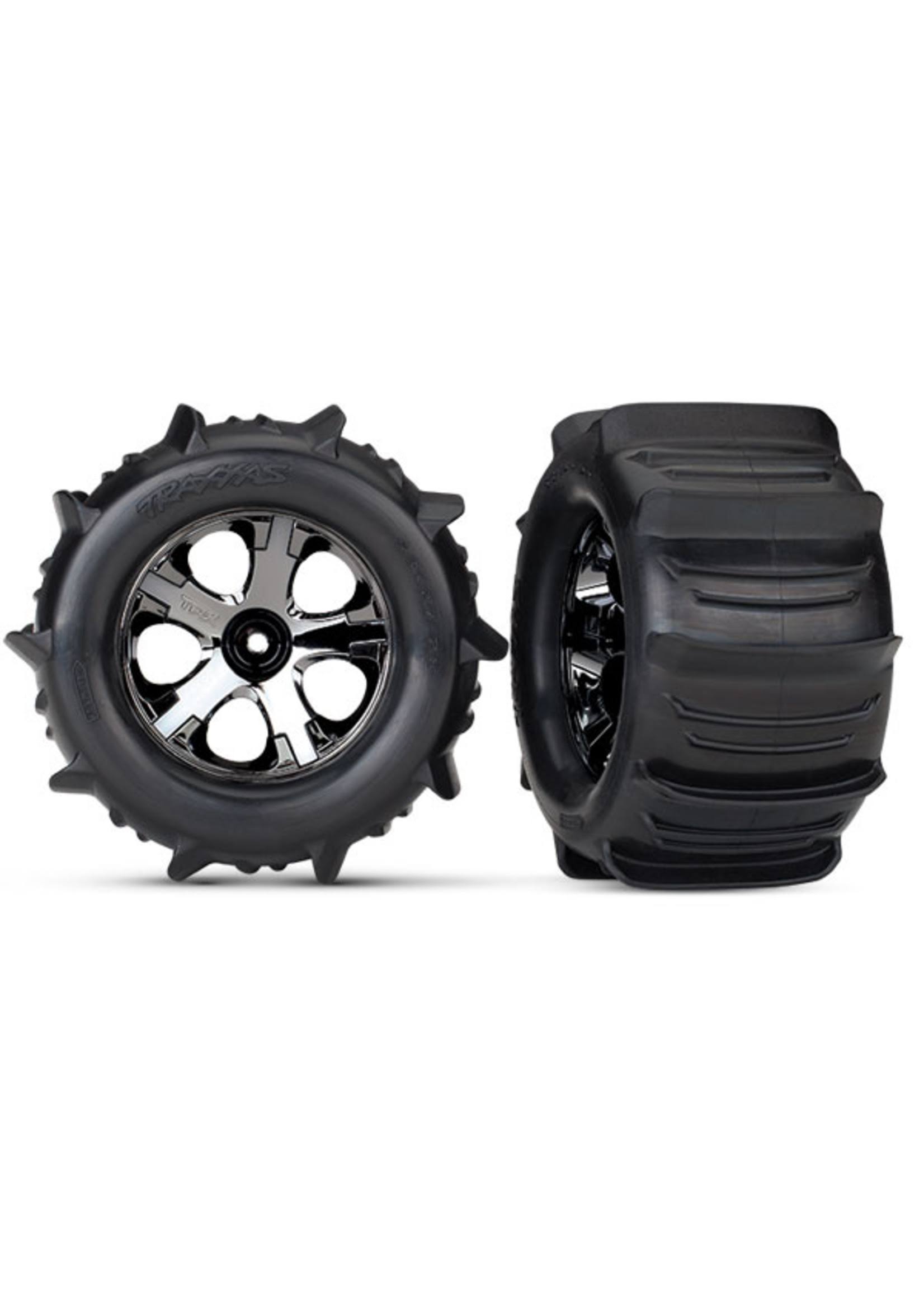 Traxxas Paddle Tires and Black Chrome Wheels for Stampede - 4x4