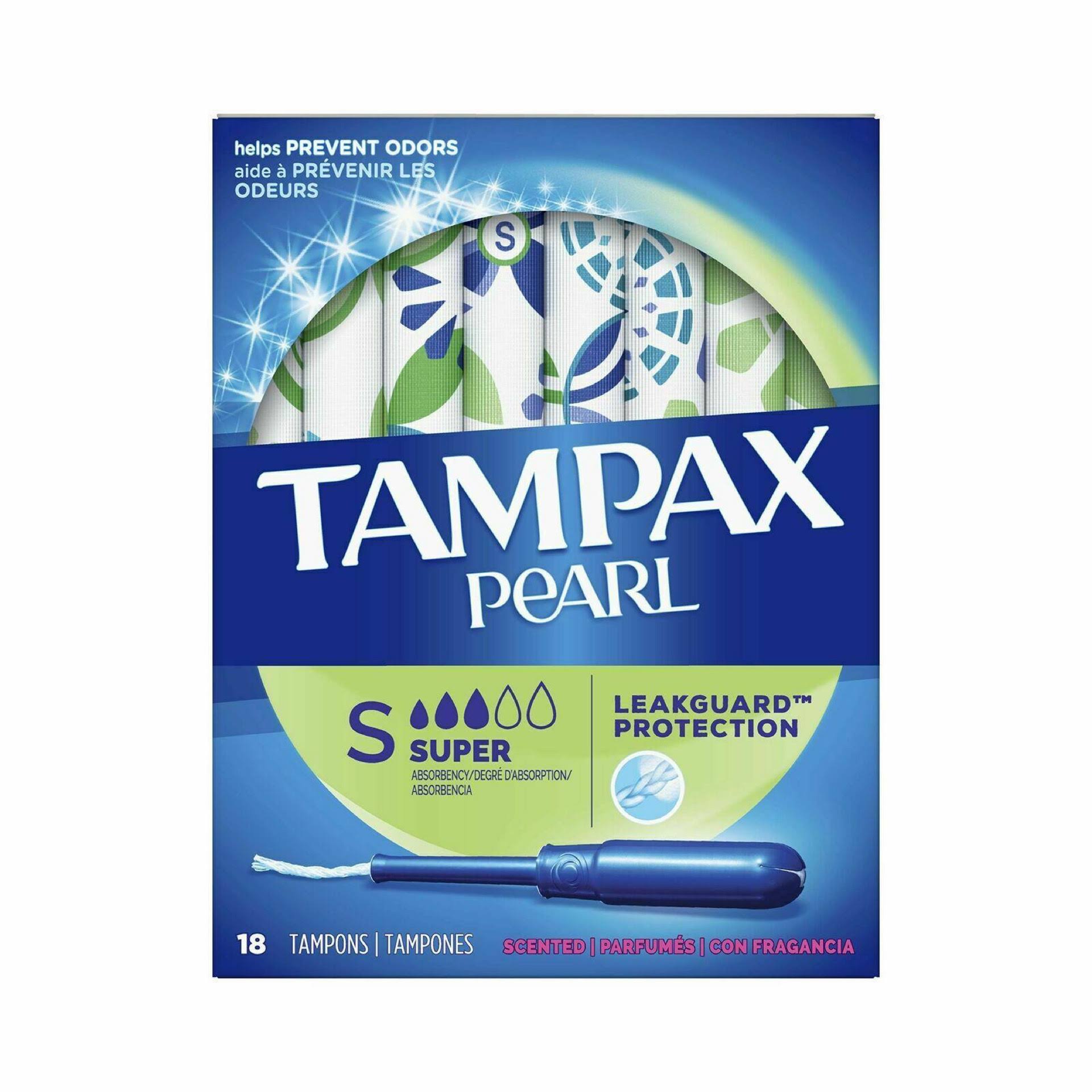 Tampax Pearl Plastic Super Absorbency Tampons - 18 Tampons, Unscented