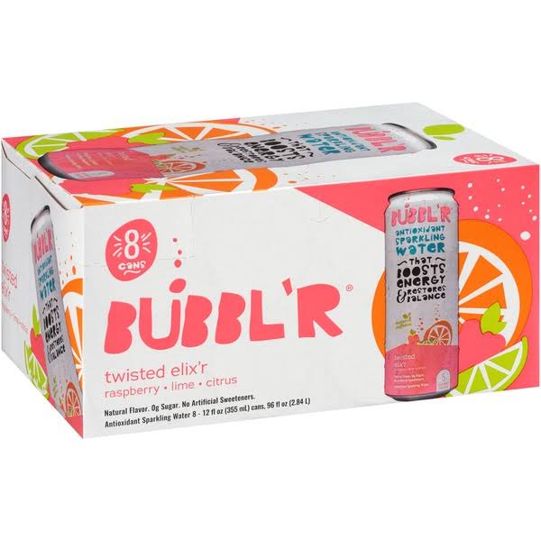 Bubblr Sparkling Water, Antioxidant, Twisted Elix’r - 8 pack, 12 fl oz cans