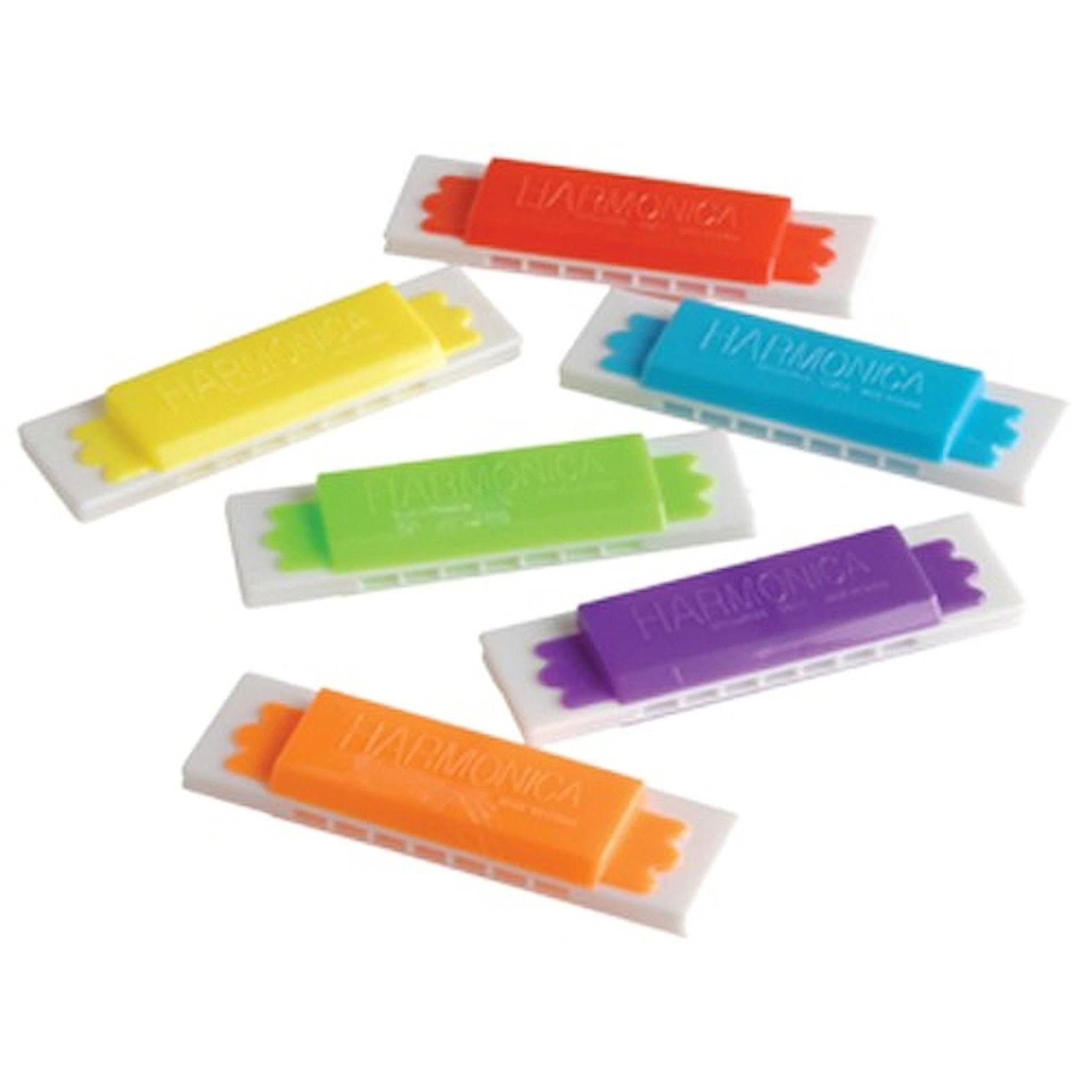 US Toy Assorted Color Mini Plastic Harmonicas - 12ct