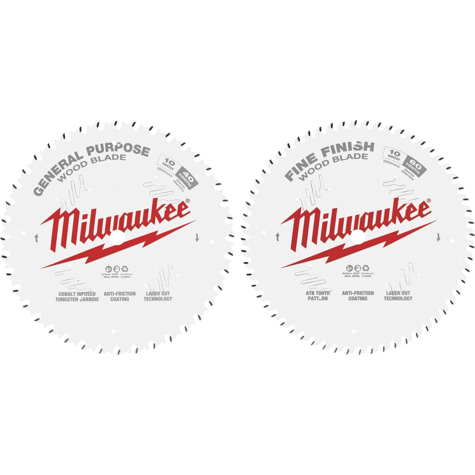 Milwaukee Circular Saw Blades - 40T and 60T, 10", 2pk