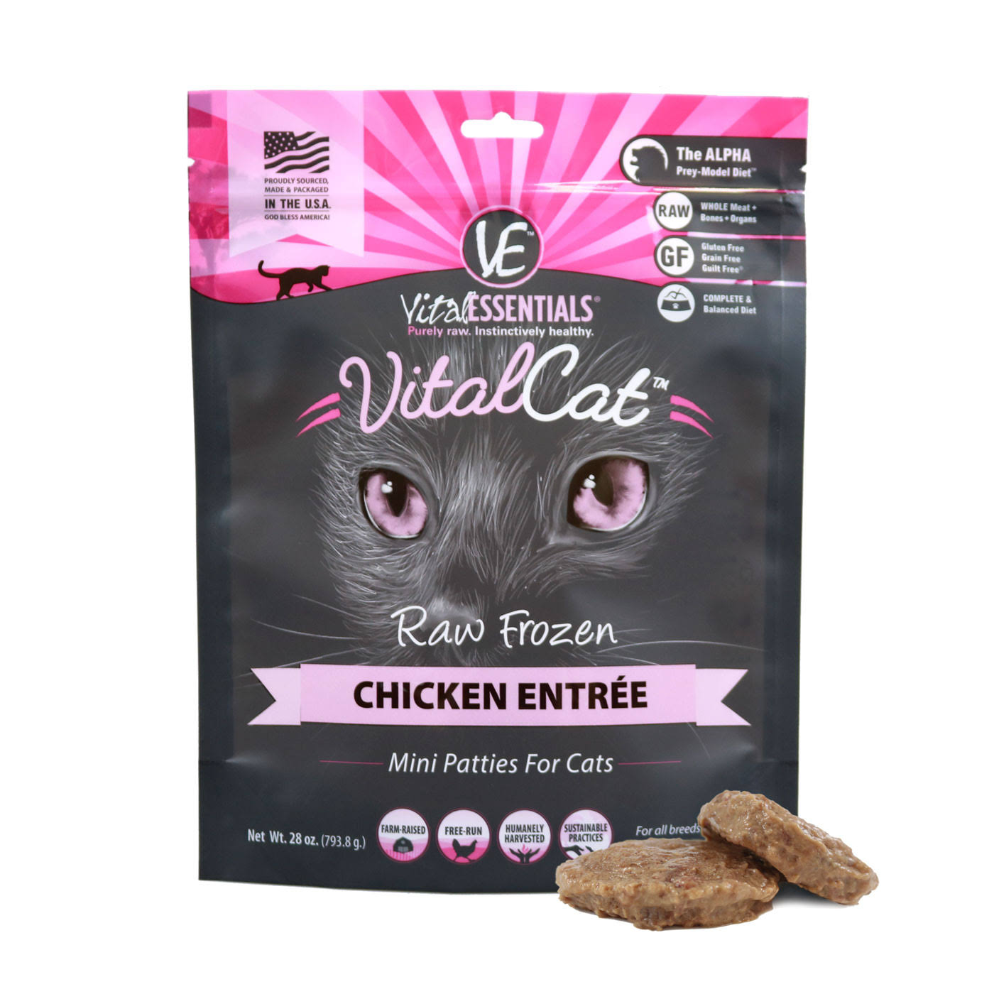 Vital Essentials Freeze-Dried Grain Free Cat Food - Chicken Mini Patties