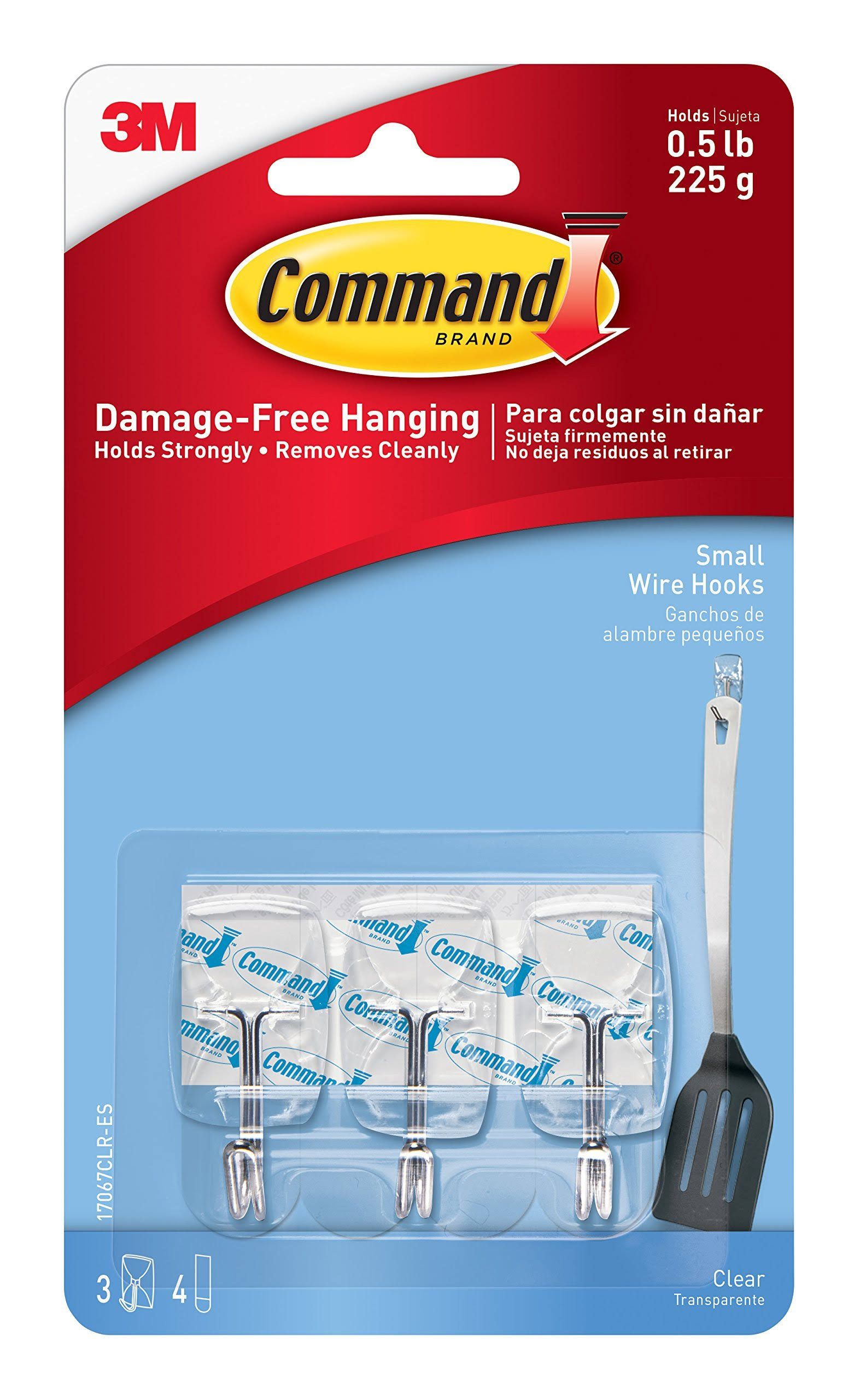 Command Clear Small Wire Hooks with Clear Strips - 3 Hooks, 4 Strips Pack