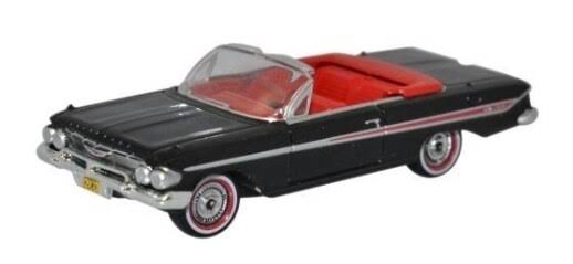Oxford Diecast 87CI61001 Chevrolet Impala 1961 Convertible Tuxedo Black/Red