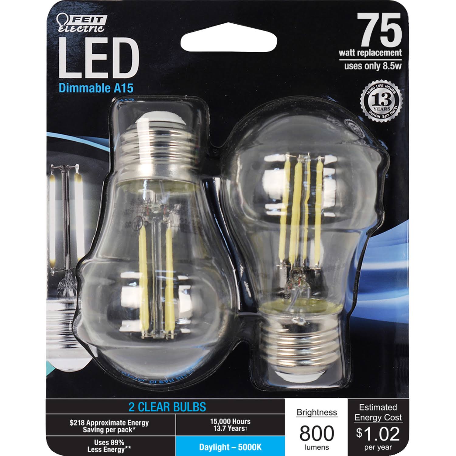 Feit Electric A15 E26 (Medium) Filament LED Bulb Daylight 75 Watt Equivalence 2