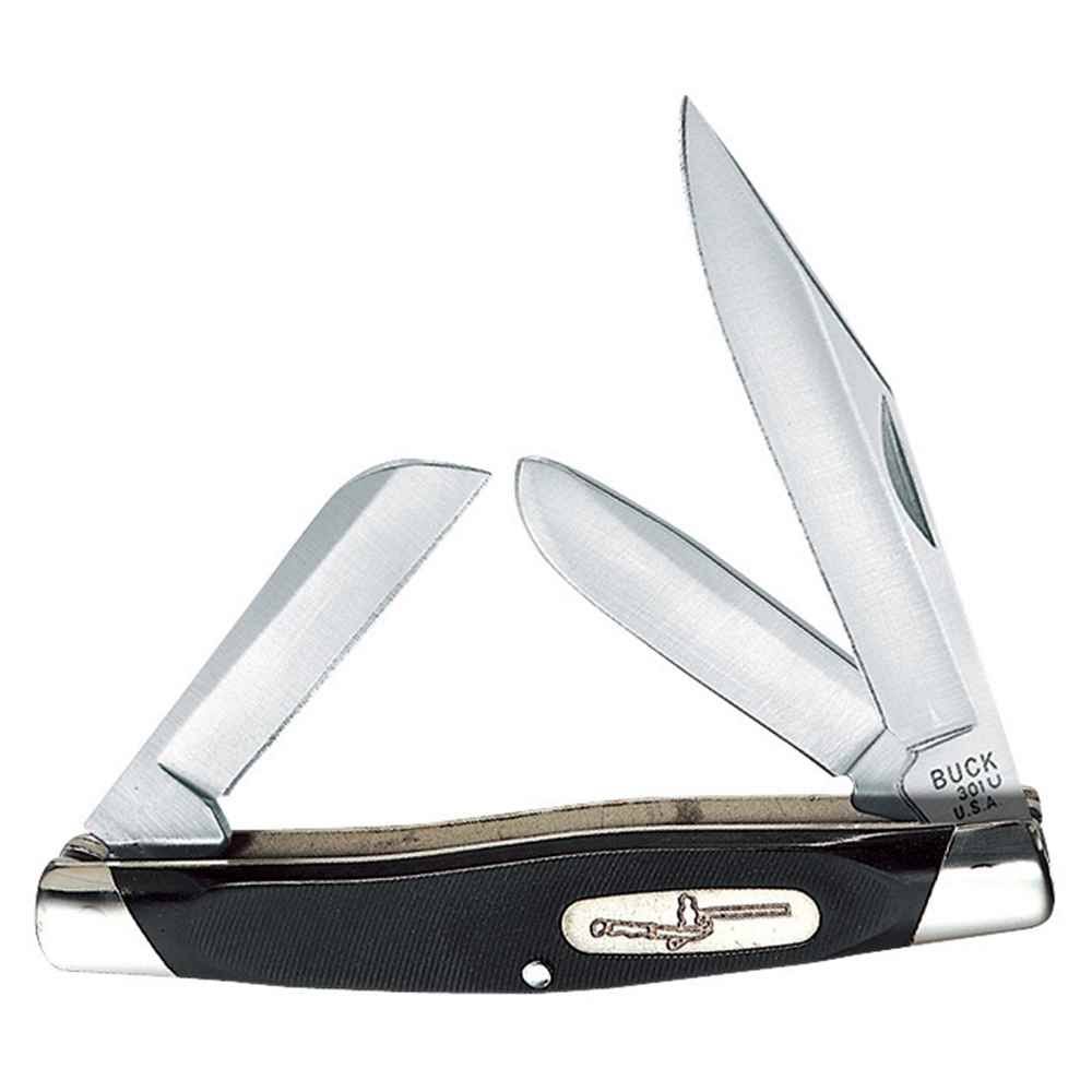 Buck Stockman Three Blade Folding Knife - Black, 3 7/8"