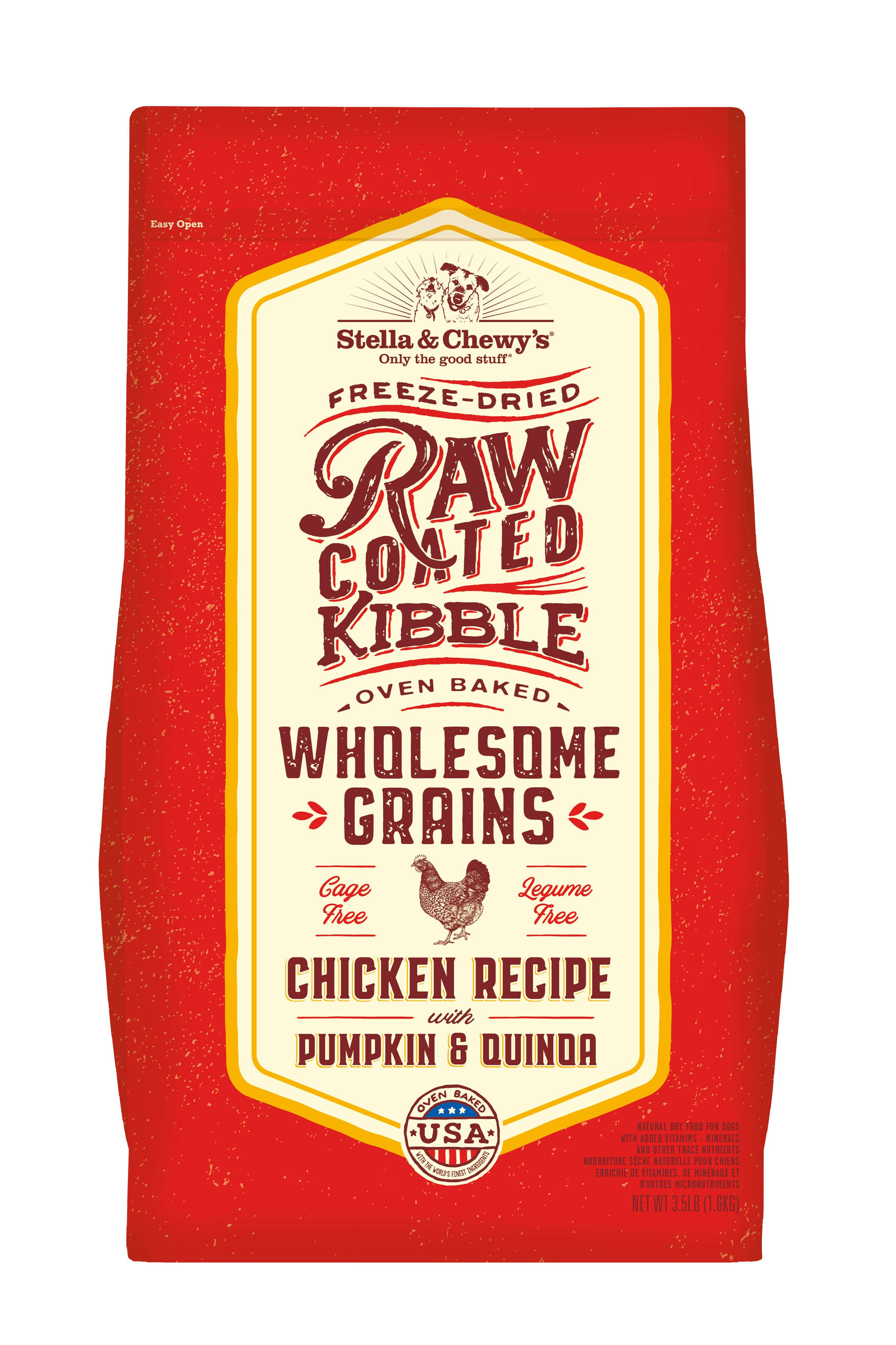 Stella & Chewy's Raw Coated Kibble with Wholesome Grains Chicken, Pumpkin & Quinoa Dry Dog Food, 3.5-Lb.