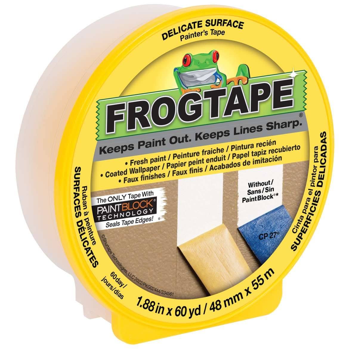 FrogTape 280222 Delicate Surface Painting Tape, Yellow, 1.88-Inch x 60-Yard Roll