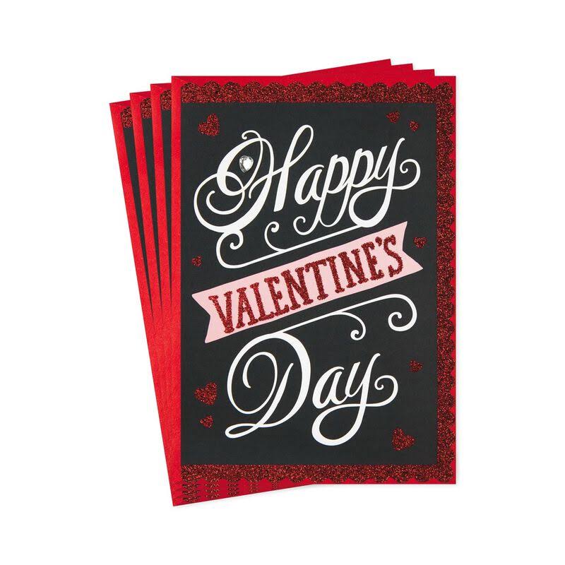 Red Glitter Valentine's Day Cards, Pack of 4