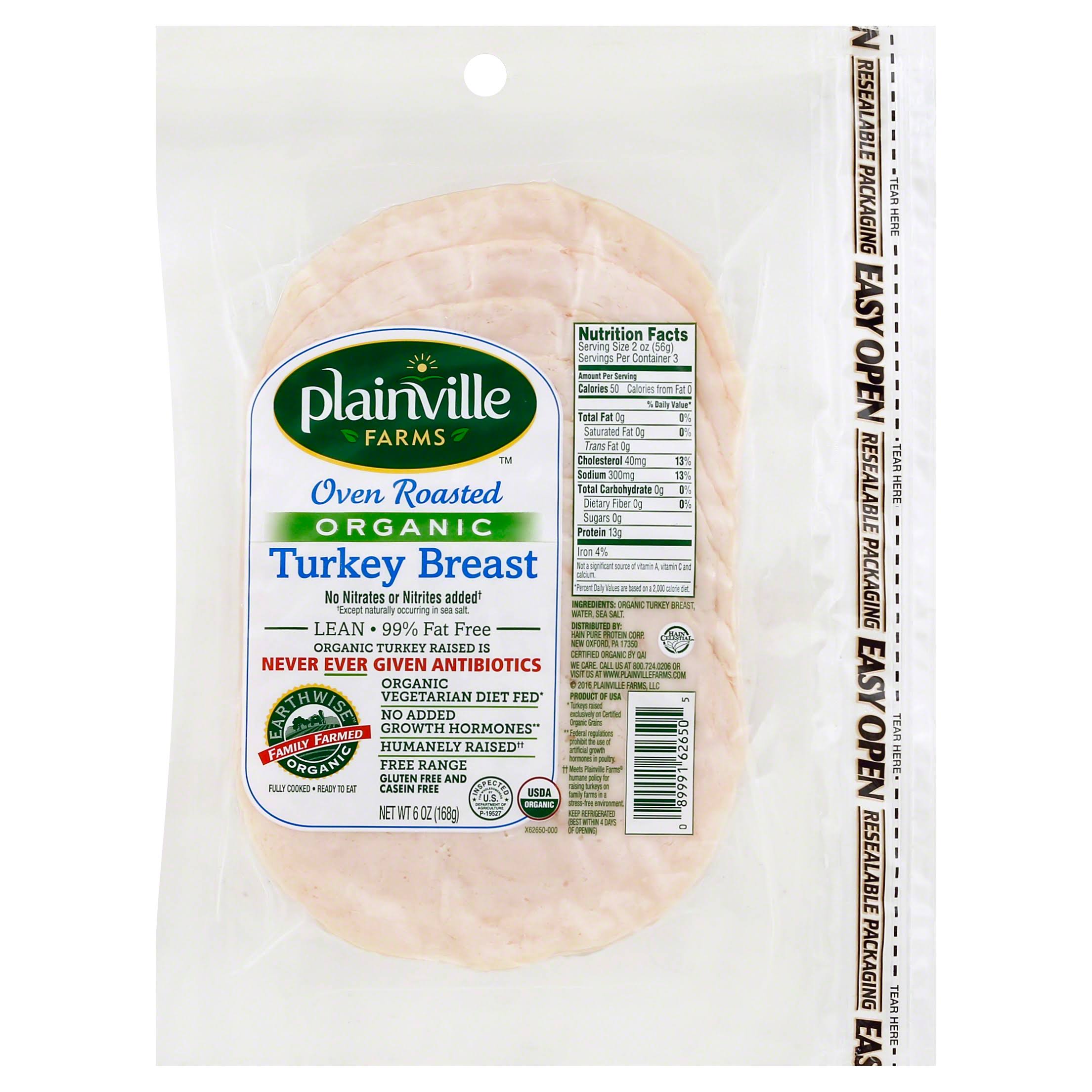 Plainville Farms Organic Turkey Breast, Oven Roasted - 6 oz