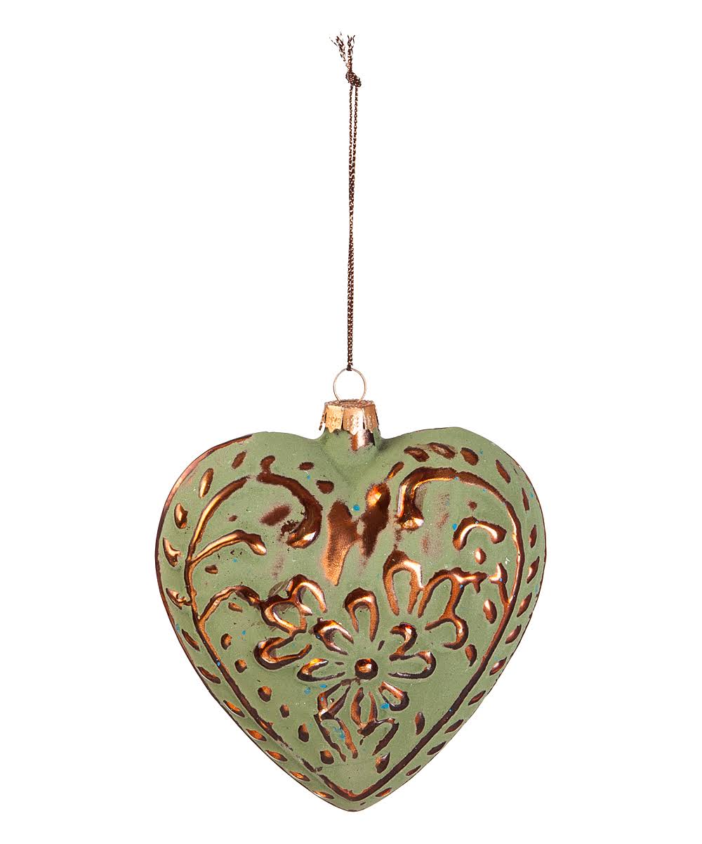 Cypress Home Holiday Ornament Green & Copper Glass Heart Ornament One-Size